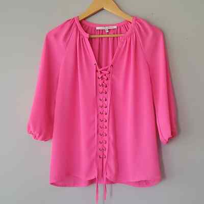 Collective Concepts Hot Pink Lace Up V-Neck Blouse Womens XS