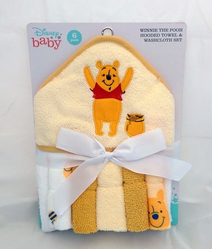 DISNEY WINNIE THE POOH Baby Infant 6 PC Hooded Towel w Washcloth Gift Set NEW - Picture 2 of 7