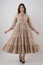 Indian Women Beige Cotton Kurta Kurti unique comfortable beautiful stylish dress