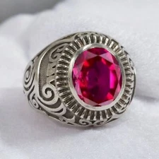 Ruby Oval Cut Gemstone With 925 Sterling Silver Ring For Men's #A93 *