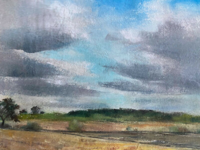 ::FRANZ EHMKE *1928 -2018 GDR PAINTER ° FIELD AND CLOUD LANDSCAPE NEAR BLANKENFELDE