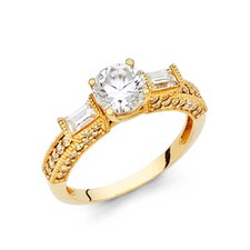 14K Yellow Gold Cubic Zirconia Round Stone Engagement Ring for women