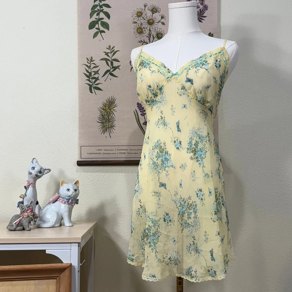 Y2k Floral Butterfly Babydoll Slip Dress & Robe Fairy Whimsy Romantic Coquette L - Image 2 of 4
