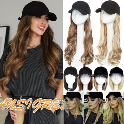 Baseball Cap 16 inch Long Water Wave Blonde Heat Friendly Synthetic Hair  Hat Wig