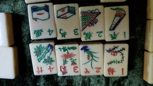 Antique 1920's Mah Jong Mahjong Set 145 Dovetale Tiles Sticks Counters Dice Box - 第 24/24 張圖片