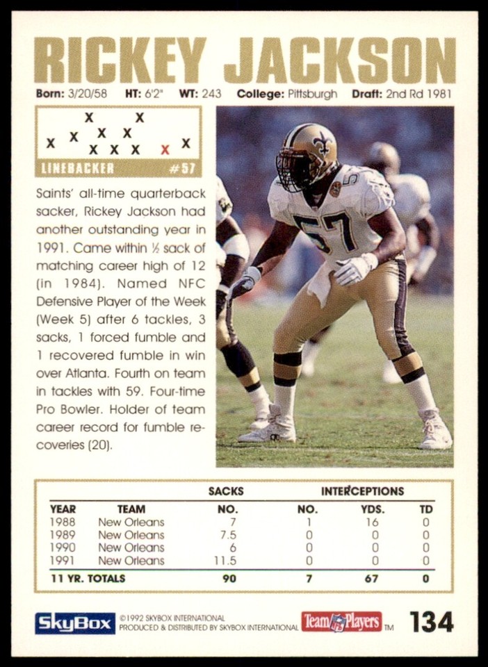 1992 SkyBox Impact #134 Rickey Jackson SAINTS | eBay