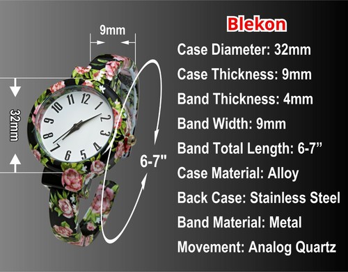 Blekon Collections Analog Quartz Womens 32mm Case Floral Design Cuff Bange Watch - 第 2/60 張圖片