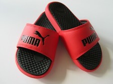 Puma Cool Cat Youth Casual Beach Slide Flip Flop Red/Black-Black Puma Logo NWT