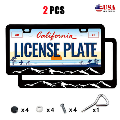 2X For Nissan Accessory Mountains Raised Metal Car License Plate Frame Cover L8