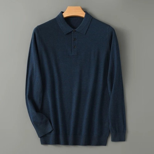 Maglione uomo lana merino collo polo pullover autunno inverno nuovo maglia cashmere - Foto 4 di 16