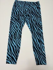 Nike Dri Fit pants womens large blue black zebra print activewear yoga (P384)