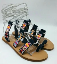 COOLWAY by Coolway Nasau Women's Lace-Up Ankle Tie Strappy Sandals Navy Multi