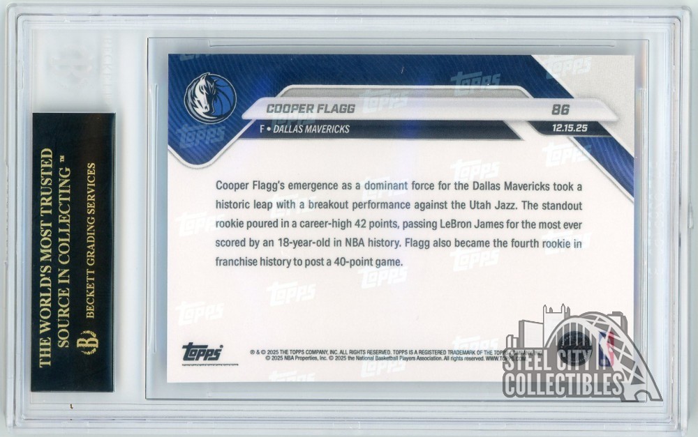Cooper Flagg 2025-26 Topps Now Rookie Card #86 BGS 10 Pristine Black Label view 2