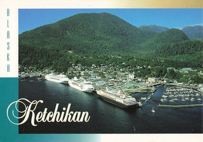 Postcard Aerial View of Ketchikan Alaska Cruise Ship Dock Vintage