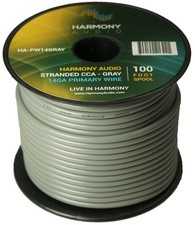 Harmony Car Primary 14 Gauge Power or Ground Wire 100 Feet Spool Gray Cable New