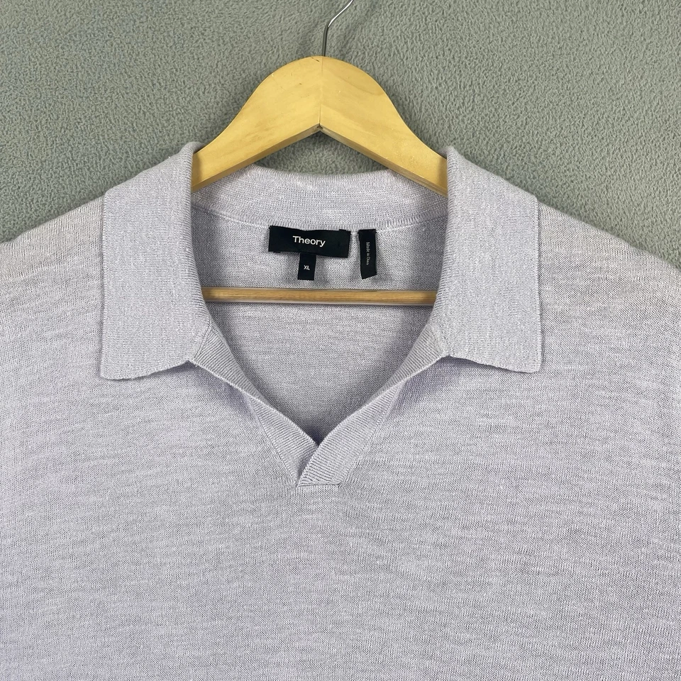Theory Polo Shirt Men’s Large Purple Short Sleeve Linen Blend Lightweight Casual - Image 4 of 4