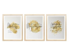 Framed Wall Art Set of 3, Inspirational Canvas Art Print, Gold Motivational Q...