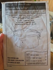 Hamilton Beach Stay Or Go Slow Cooker INSTUCTION OWNER MANUAL ONLY