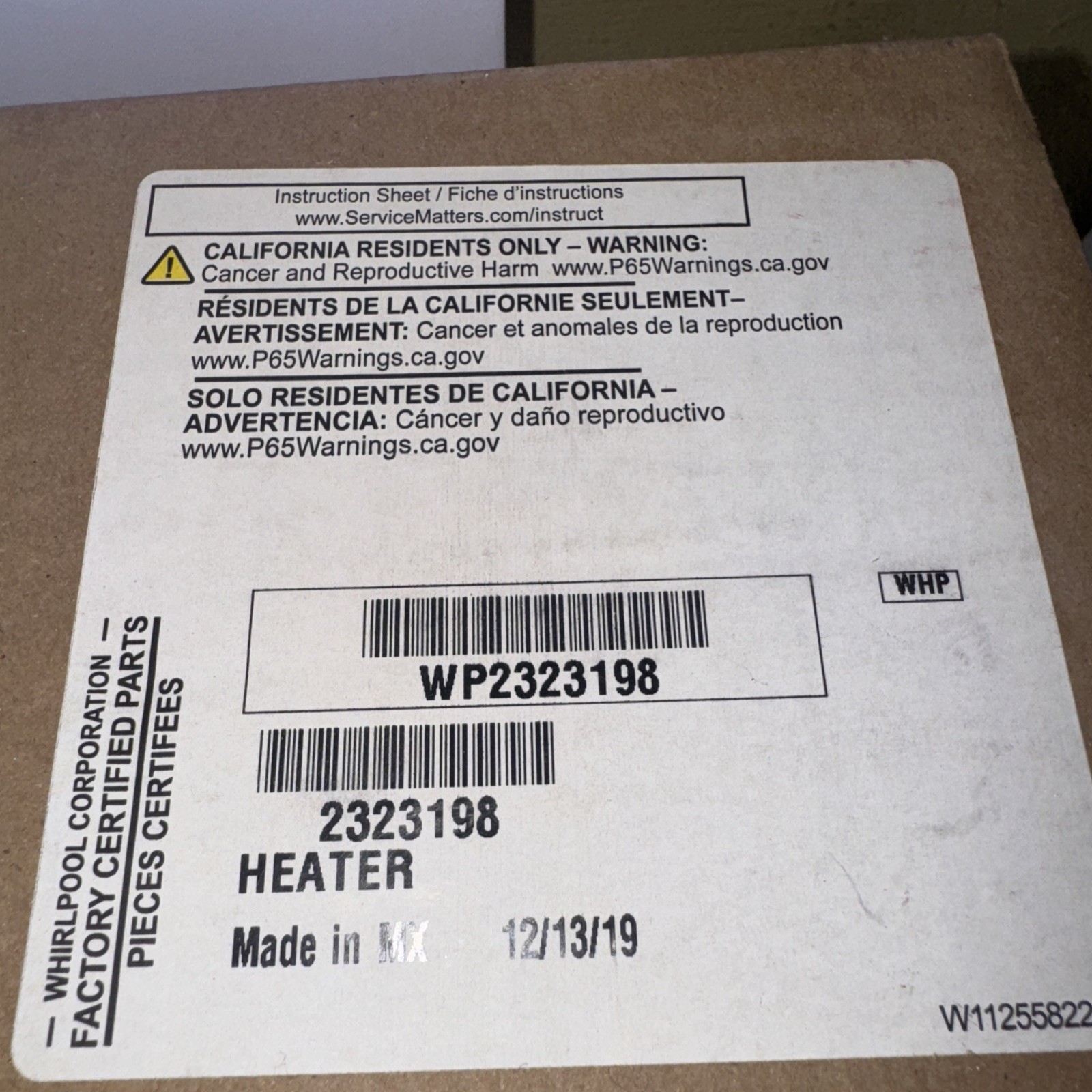 Genuine OEM Whirlpool Defrost Heater WP2323198 232198