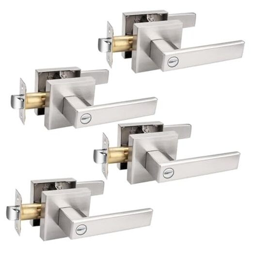 4 Pack Square Door Levers Door Locks, Keyless Privacy Handles Locksets