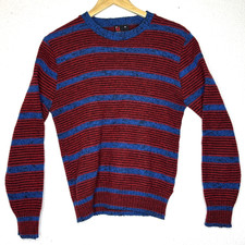 Vintage Robert Bruce Grandpa Wool Sweater USA Made Striped Knit 70s 80s Mens S