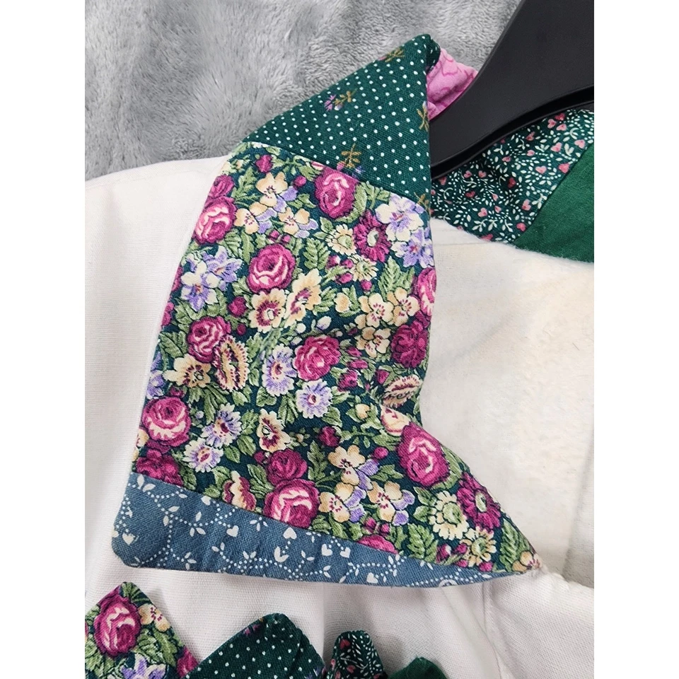 Vintage Quilted Patchwork Suede Fringe Full Zip Jacket Size L White Pink Floral - Image 3 of 4