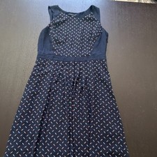 Tommy Hilfiger Navy Geometric Sleeveless A-Line Knee Dress Round Neck Size 10