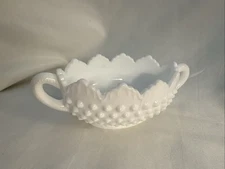 Vtg Fenton Hobnail Milk Glass Crown Scalloped Edge Oval Candy Nut Dish Bowl