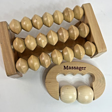 Wooden Foot Roller Massager Set Manual Muscle Relief Tools Dual Piece