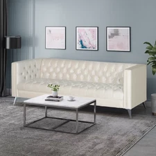 3-Seater Sofa, Contemporary Upholstered Sofa with Button-Tufted Diamond Stitch