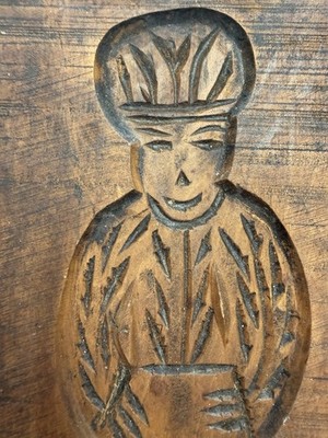 Antique Wooden Cookie Bread Mold Aunt Woman Folk Art Hand Carved