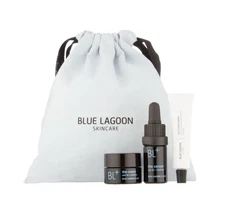 Blue Lagoon Iceland 4 Piece Travel Set-Cream-Serum-Silica Mud Mask-Pouch-NEW!