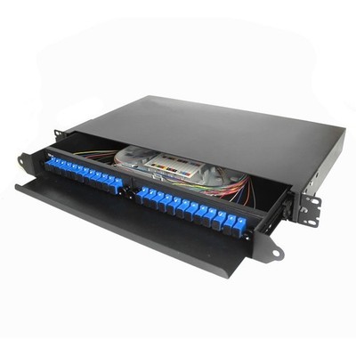 ODF 24 Port 19'' Fiber Patch Panel SC Fiber Splice Tray Box Optic Din Rail Inline