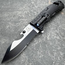 7" Tactical Survival Multi Tool LED Light Spring Assisted Rescue Pocket Knife