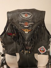 Harley Davidson Vintage Leather Vest XL Womens Fringe HOG LOH Anniversary Patche