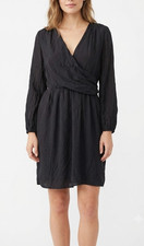 Stella McCartney Silk Mini Dress Black Long Sleeve Drape Surplice V Neck 44 8 10