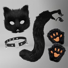 4Pcs Cute Fox Cosplay Set Halloween Fox Mask Gloves, Plush Costume Accessory