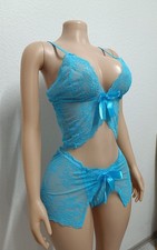Sexys hellblaues Spitzen-Lingerie-Set (2-teil...