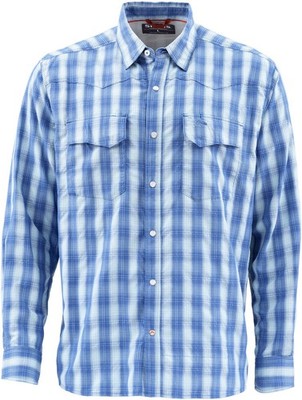 Simms Fishing Big Sky LS Shirt Mist Pearl Snap UPF Travel Fishing UPF Shirt NEW