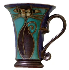 DankoHandmade - Clay Handmade Unique Blue Cat Mug, 13oz Capacity