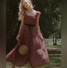 Doen Dress burgundy Size S sundress long flutter sleeves EUC