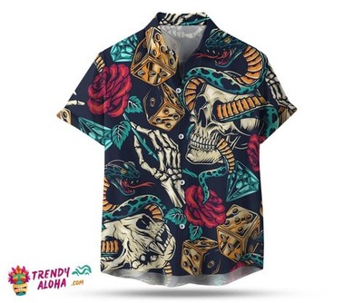 Dive Snake Sugar Skull Unisex Halloween 3D Print Aloha Shirt