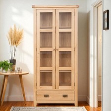 Oak Display Cabinet Solid 2 Doors 1 Drawer Pine Harrogate Natural Assembled