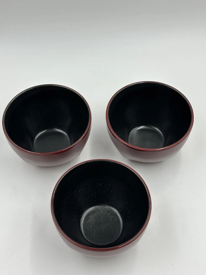 Pfaltzgraff Eastside Stoneware Soup Salad Bowls Red W/Black Interior Set of 3 - Image 4 of 4