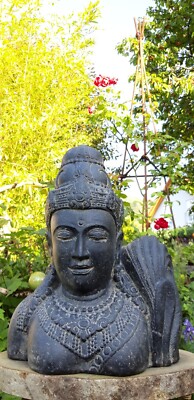 Shiva Devi Tara Büste Indonesien Lavastein Skulptur Statue Feng Shui Garten Deko