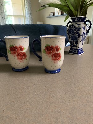 Pioneer Woman Heritage Floral Footed Mug-18oz* Blue Color