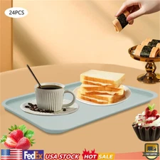 Serving Trays Blue Cafe Plastic Fast Food Tray for Eating, 14 "x10", Set of 24