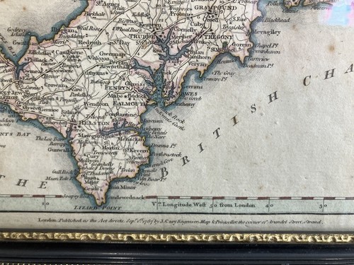 Antique Map of Cornwall Framed and Glazed JOHN CAREY 1787 Hand Coloured - Picture 8 of 9