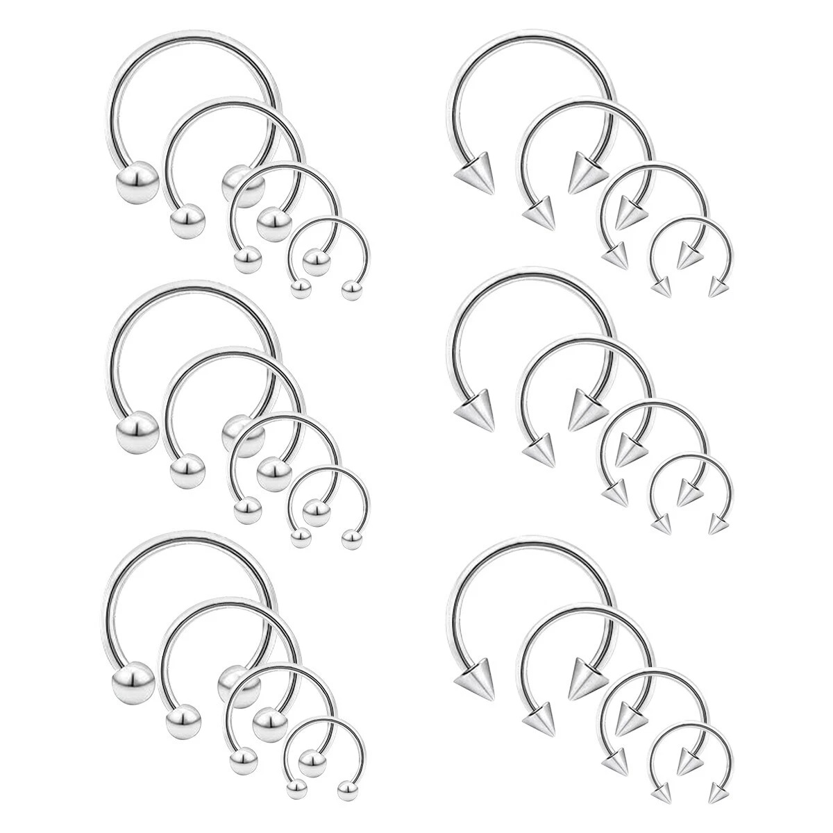 Circular and Spike Horseshoe Barbell 14G 16G Surgical Steel Nose Lip Nipple Ear