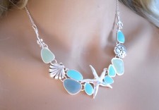 Sea Glass  Resin Starfish Women Necklace Earrings Set New